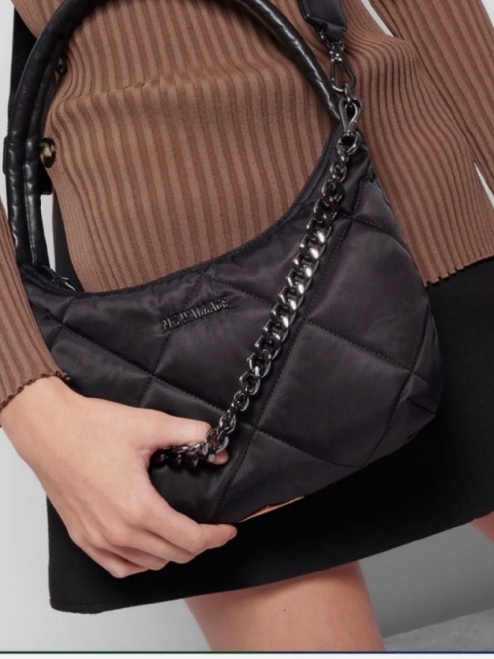 MZ Wallace Black Quilted Shoulder Bag with Chain Strap